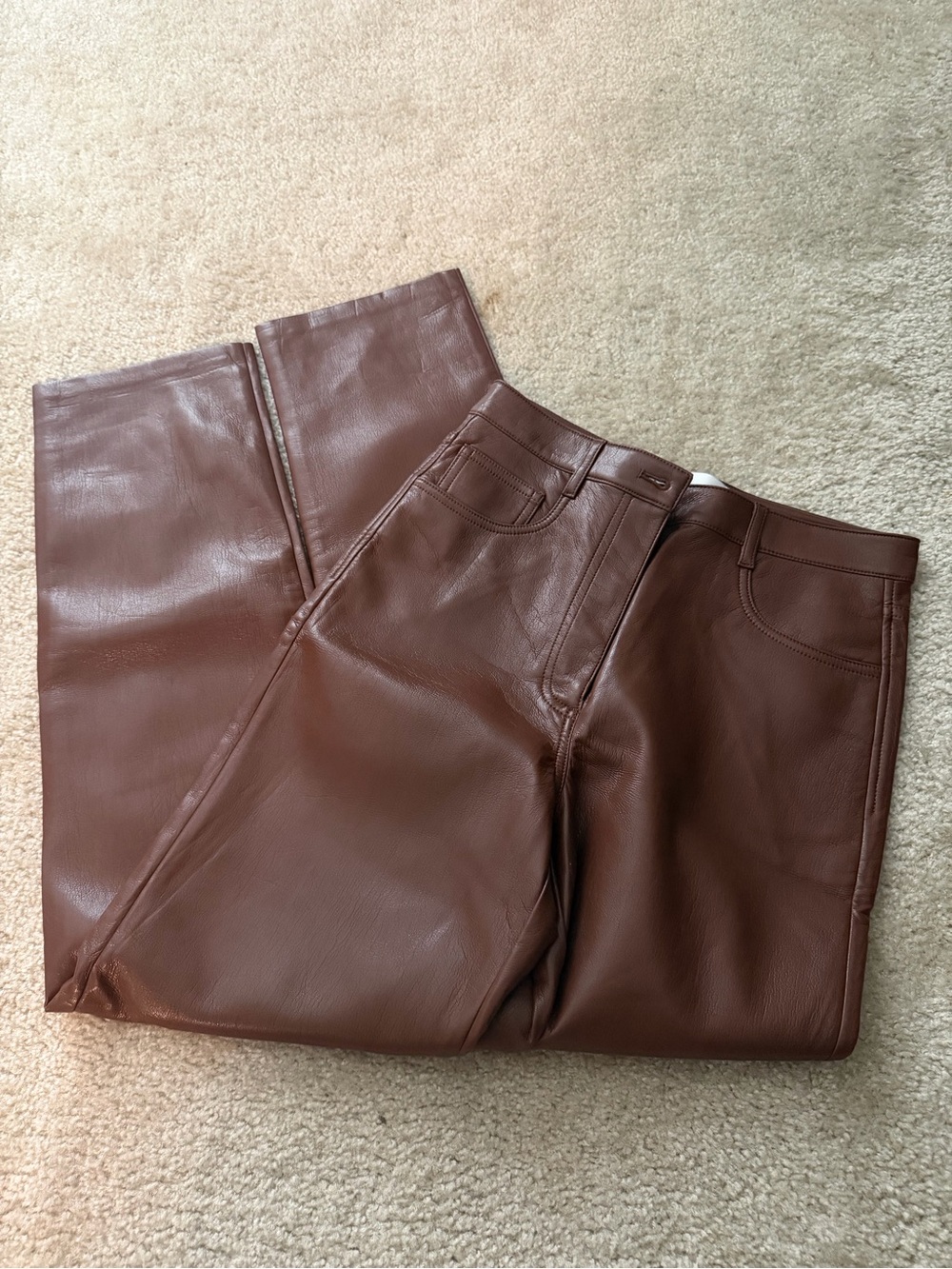 Aritzia Melina Faux Leather Wide-Leg Pants in Brown